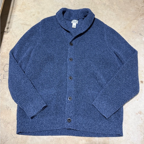 L.L. Bean Other - L.L. Bean Organic Cotton Waffle Cardigan Sweater Size XL Blue Shawl Collar